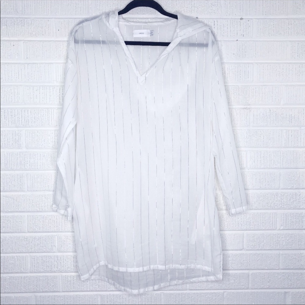 Onia Gold White Striped Coverup Dress Hooded XS